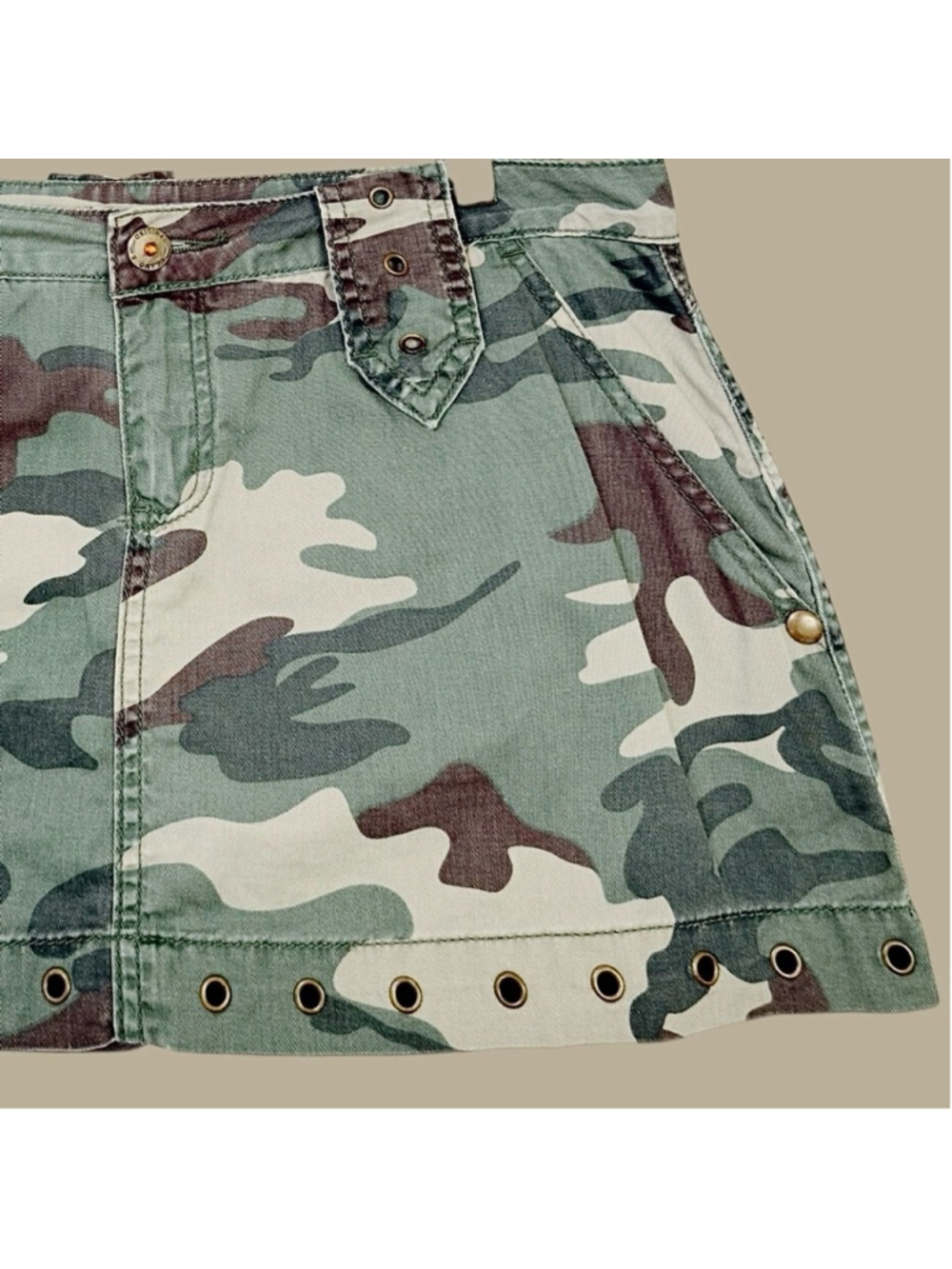 Y2K Camo Micro Mini Skirt Metal Hardware D-Ring Cyber Grunge Mall Goth XL - Picture 4 of 9